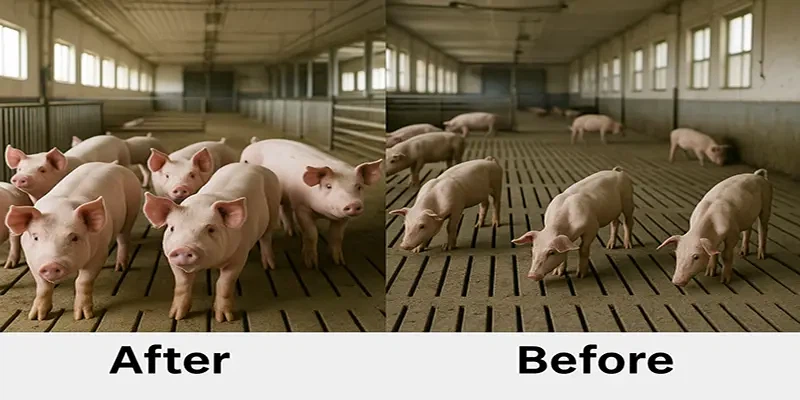 Modern pig farming facility with pigs indoors Modern pig farming facility with pigs indoors